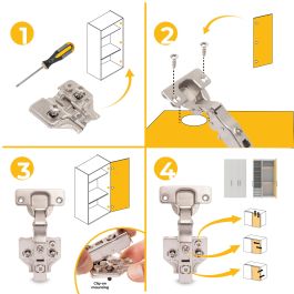 Emuca Lot de 20 charnières droites X91 à fermeture amortie avec embases de montage mixtes, Diamètre 5x9.5mm, Hauteur 0, Acier, Nickelé
