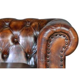 Giner y Colomer Sofa Chester 3 Places en Cuir Brun Vieilli - Canapé en Cuir Naturel Marron (76x200x85 cm)