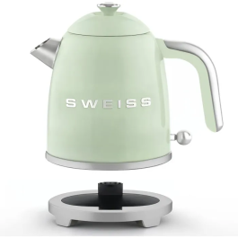 Sweiss Bouilloire Électrique Vintage KTS7 - 1000 W - Capacité 1 L - Socle 360° - Vert - Inox - Décoration Cuisine