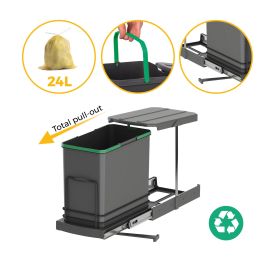 Emuca Poubelle de recyclage Recycle pour cuisine, 24 L, fixation au fond et extraction manuelle/automatique, Plastique gris antracite