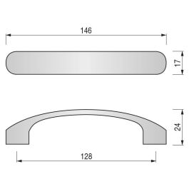 HERRAJES ALK Poignée de porte en Zamak, entraxe 128mm, finition Nickel (Référence Ocean Tirador)