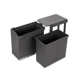 Emuca Poubelles de recyclage pour la cuisine, 1 x 30L, fixation inférieure et extraction automatique, Acier et Plastique, Gris antracite