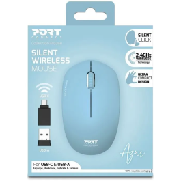 Port Designs Souris sans fil Collection II, 2.4 GHz Bleu azur, Ultra-compacte et silencieuse - 900544