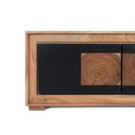 GINER Y COLOMER - Meuble TV 3 portes en bois de manguier massif - Structure couleur naturel et portes noires - Design contemporain