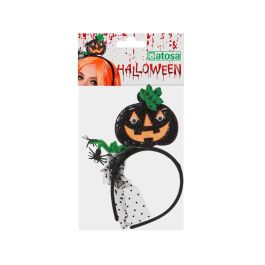 Tiara d'Halloween avec citrouille noire et verte, toiles d'araignée et nœud à pois - Accessoire de déguisement de sorcière ou fantôme