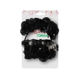 Dior Diablette - Ensemble Accessoires Halloween Noir Femme avec Diadème à Fleurs, Bracelets, Collier à Araignées pour Soirée Costumée, Déguisement Sorcière, Fête Thématique