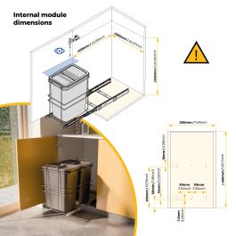 Emuca Poubelle de recyclage Recycle pour cuisine, 35 L, fixation par le bas et extraction manuelle, Plastique gris antracite