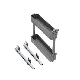 Emuca Porte-bouteilles latéral extractible Harmony avec fermeture amortie, Module largeur 150mm hauteur 700mm, Acier et Bois, Gris anthracite