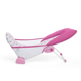 Bright Starts Disney Baby Minnie Transat de bain pliable pour bébé, rose, avec siège inclinable 2 positions, appui-tête et base antidérapante, 0 à 6 mois