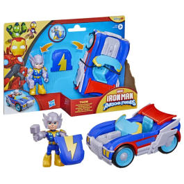 Hasbro Marvel Iron Man et Ses Amis Extraordinaires - Figurine Thor de 7,5 cm et Véhicule Foudremobile, Jouets de Super-Héros pour Enfants dès 3 Ans