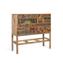 GINER Y COLOMER - Console en bois de manguier massif avec 13 tiroirs et détails peints à la main - Style bohème ethnique - Dimensions (LxPxH) : 110 x 35.5 x 105 cm