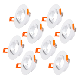 Pack 8 Spots Downlight Basculants Circulaires Aluminium Blanc 93mm