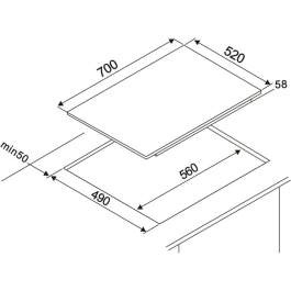 Table de cuisson induction Continental Edison CETI724Z2FLEX Noir, 4 foyers dont 2 zones flex, 7200 W, 70 cm