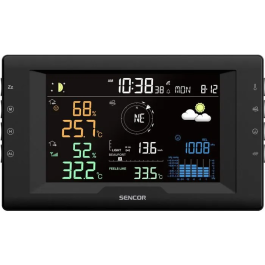 Sencor SWS 9400 - Station météo professionnelle sans fil avec capteur 5 en 1, écran LCD couleur 5.7", prévisions 12-24h, suivi pluie/pression, mesures intérieur/extérieur, alertes