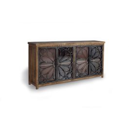 GINER Y COLOMER - Buffet en bois de manguier avec finitions en métal noir, 4 portes, dimensions : 190x95x40 cm, couleur naturel et gris Precio: 1559.988. SKU: B1CBY7QW3Q