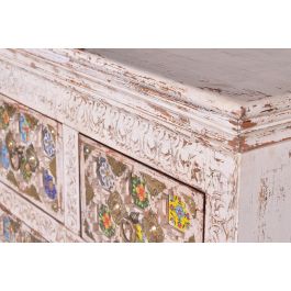 GINER Y COLOMER Commode 4 tiroirs en bois de manguier avec détails en céramique et bronze - Couleur blanc vieilli - 90 x 90 x 40 cm