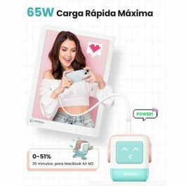 Ugreen RG 65W 3-Port GaN Chargeur Rapide pour Ordinateur Portable, Tablette, Téléphone - Rose et Bleu