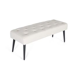 GINER Y COLOMER Banc avec assise en tissu beige capitonnée, structure en bois et pates coniques en fer noir, nécessite un montage