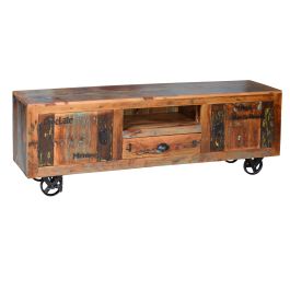 GINER Y COLOMER Meuble TV en bois recyclé multicolor 160x55x40 cm, 2 portes et 1 tiroir sur roulettes Precio: 683.988. SKU: B1ATD5WHJS