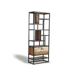 GINER Y COLOMER - Bibliothèque 1 porte battante en bois recyclé et métal noir - Noir et multicolore - 212 x 80 x 40 cm Precio: 1247.988. SKU: B1DSYHMGF2
