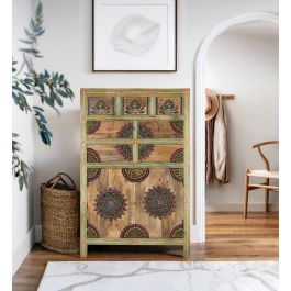 GINER Y COLOMER Buffet en bois de manguier massif avec 7 tiroirs et 2 portes - Dimensions 122x80x40 cm - Multicolore - Meuble artisanal