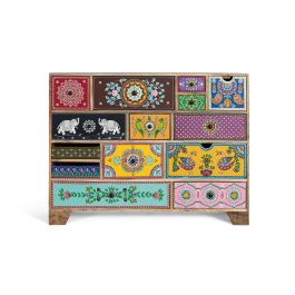 GINER Y COLOMER Commode peinte à main avec motifs de fleurs, éléphants et figures géométriques en bois de manguier - 120 x 40 x 90 cm, Multicolore Precio: 1079.988. SKU: B1AVYFSDM9