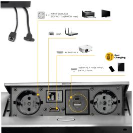 Emuca Multiconnecteur Atom 26 A+C pour bureau, EU, Peint en aluminium, Acier et Plastique et Zamak.