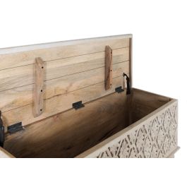 GINER Y COLOMER Malle de rangement en bois de manguier blanc décapé - Ouverture supérieure, fabrication artisanale - Grande capacité, 45 cm de hauteur - Parfait pour le stockage