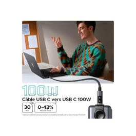 UGREEN Câble USB-C vers USB-C 100W PD Nylon Tressé Recharge Rapide Transfert de Données 2 mètres Noir