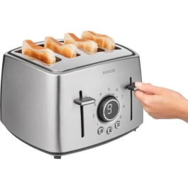 Sencor STS 5070SS - Grille-pain 4 fentes en acier inoxydable - Puissance 1600W - Décongélation, Réchauffage - Minuterie électronique 9 niveaux - Plateau ramasse-miettes - Noir