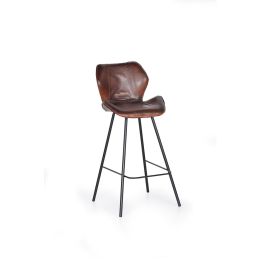 Giner y Colomer - Set de 2 Tabourets de Bar en Cuir Naturel Brun avec Pieds en Métal - Hauteur d'Assise 72 cm