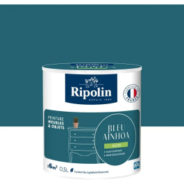 Ripolin - Peinture Meuble & Objet Satiné - Bleu Ainoha - 0,5 L - Sans sous-couche - Intérieur et extérieur