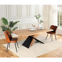 GINER Y COLOMER - Table de salle à manger rectangulaire en bois d'acacia et métal 200x100x76 cm - Couleur naturel et noir - Avec nœuds et veines naturels