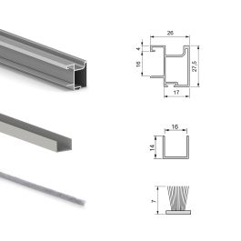 Emuca Kit de quincaillerie pour armoire à 2 portes coulissantes avec fermeture souple Placard 74, Modèle de poignée Sharp, épaisseur 16mm, panneaux non inclus, Anodisé mat