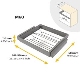 Emuca Kit tiroir à chaussures et rack ajustable Quartz pour armoires, glissières extension totale et à fermeture douce, Module 60cm, Finition Titane