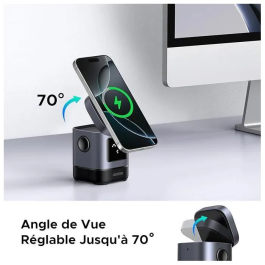 Ugreen Robot Qi2 Station de charge sans fil 2 en 1 Noir - Recharge rapide pour iPhone MagSafe et autre appareil, support intégré
