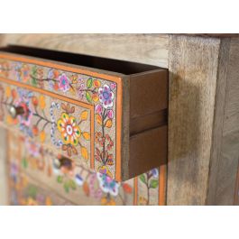 GINER Y COLOMER - Table de Chevet 4 Tiroirs en Bois de Manguier avec Détails Floraux Peints à la Main - Frontis 35 cm - Dimensions Intérieures Tiroir 32x23x9 cm