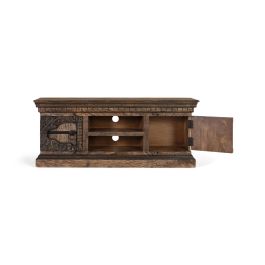 GINER Y COLOMER - Buffet TV en bois de manguier massif avec 2 portes et 2 étagères, finition vieillie marron - Dimensions: porte 32x39 cm, étagère 14 cm