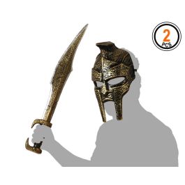 Romano Ensemble Gladiateur avec Épée Courbée et Masque Doré 61 cm - Costume, Carnaval, Fête Thématique