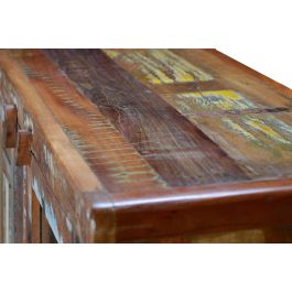 GINER Y COLOMER Vitrina Buffet en Bois de Mango Recyclé avec Pieds en Métal Multicolore 3 Portes 1 Tiroir 140x90x38 cm