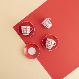 Tasse avec sous-tasse Quid Kansas Rouge Céramique 90 ml (6 Unités)