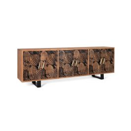 GINER Y COLOMER Buffet 6 portes en bois massif d'acacia couleur naturel et noir avec pattes métal - 220 x 74 x 42 cm