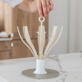 BEABA Égoutte-biberons pliable Flower, jusqu'à 8 biberons et accessoires, système de pliage compact pour petit espace et voyages, lave-vaisselle, argile