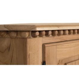 GINER Y COLOMER Buffet 2 Portes 2 Étagères Intérieures en Bois de Téca Naturelle 150 cm - Meuble de Rangement Rustique avec Piano et Finition Dorée
