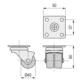 Q&Q Roue Giratoire à Roulette Double Plastique Ø40mm Plaqué Zinc