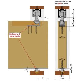 KLEIN 3710 Jeu d'accessoires pour portes coulissantes pliantes 40 kg, mécanisme pour armoires, 2 panneaux pliables, installation au plafond, maximisation de la lumière de passage