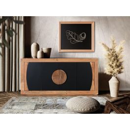 GINER Y COLOMER GYC - Buffet 4 portes en acacia massif naturel et noir - Meuble de rangement salon/salle à manger