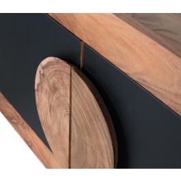 GINER Y COLOMER Buffet TV en bois d'acacia naturel et noir avec 4 portes - Dimensions : portes latérales 32x33 cm, centrales 32x67 cm