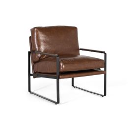 Giner y Colomer Fauteuil industriel contemporain en fer noir et simili cuir brun vieilli - Structure en fer noir, assise rembourrée - Dimensions fournies Precio: 419.988. SKU: B1G9838H3Z
