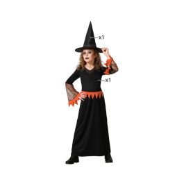 Déguisement Enfant Fille Sorcière Long Noir avec Détails Orange et Chapeau - Taille 3-4 Ans - Halloween